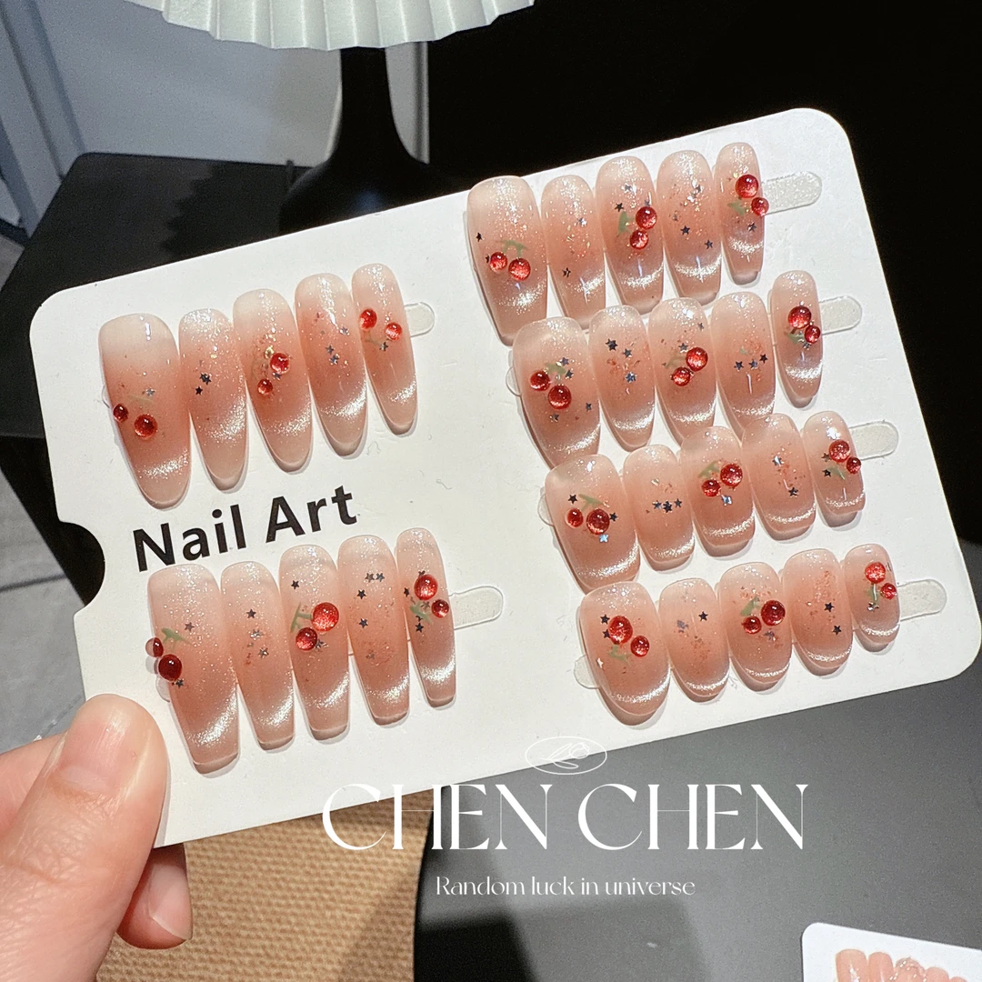 【樱桃园】CHENCHEN腮红法式猫眼樱桃春夏纯手工显白穿戴甲