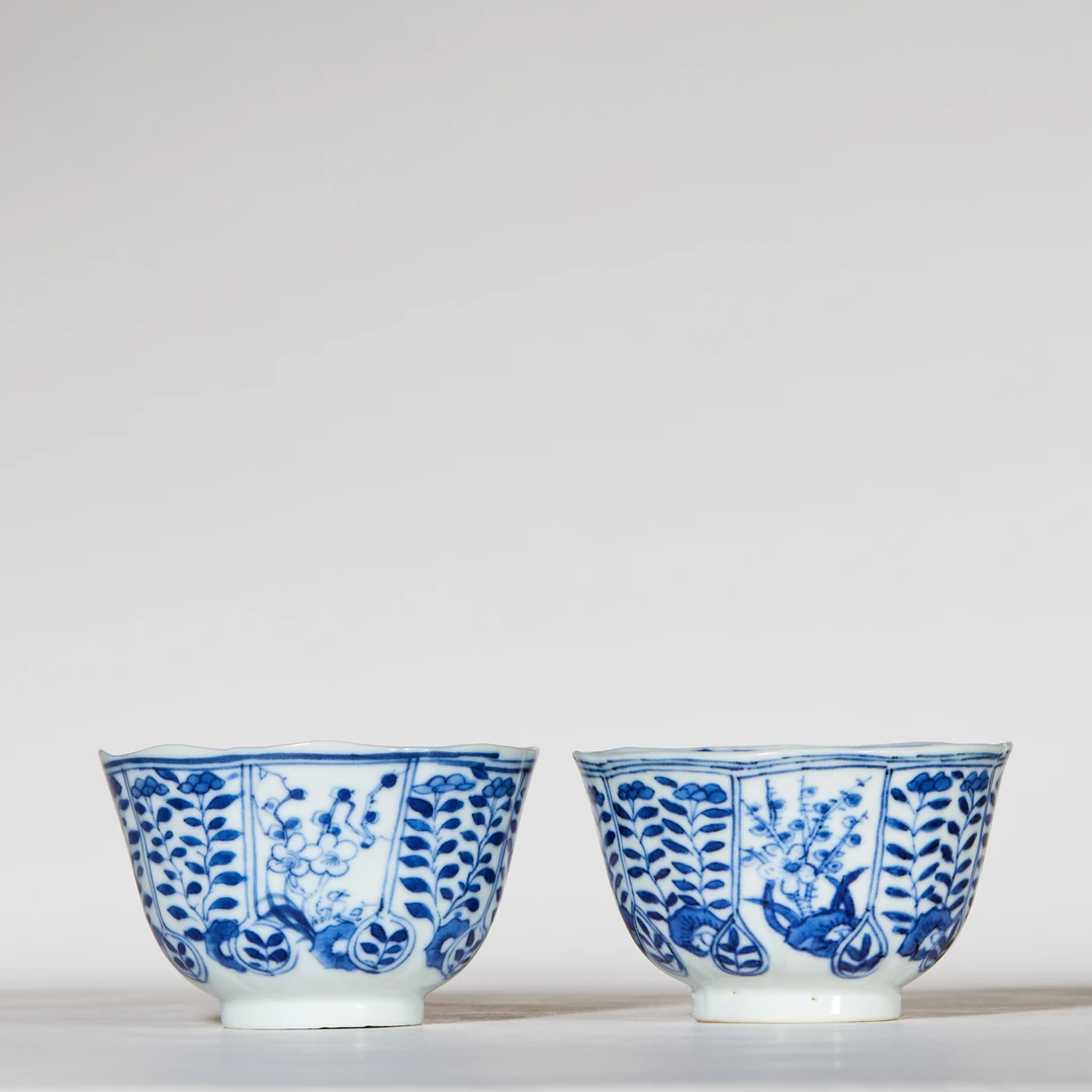 3364清晚期青花花卉图茶园(一对)【古董拍卖】