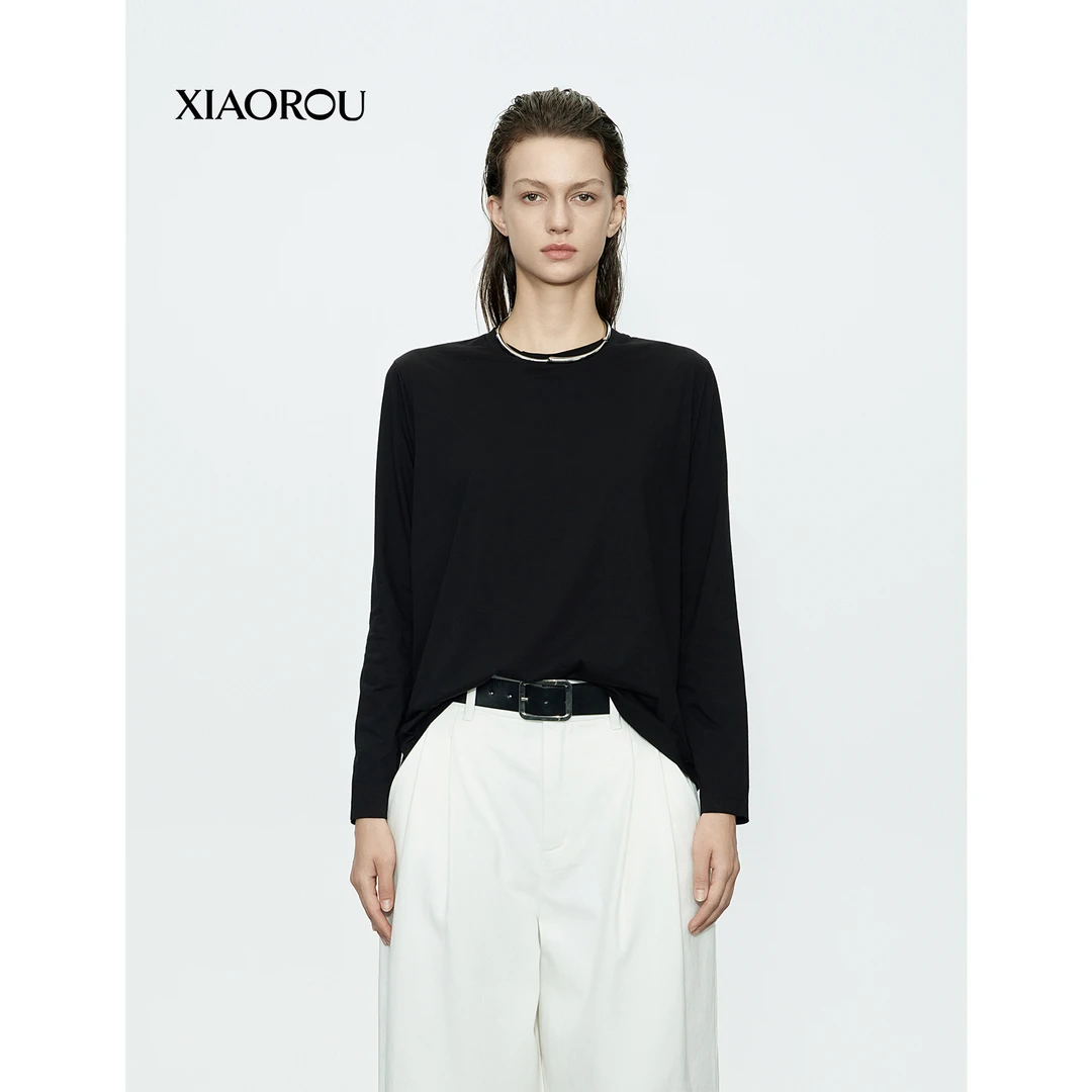 XIAOROU/小柔CN269纯色海岛棉clean fit长袖体恤