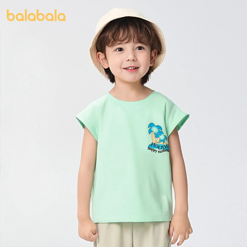 巴拉巴拉儿童背心男童无袖上衣纯棉印花夏装休闲宝宝中大童短袖