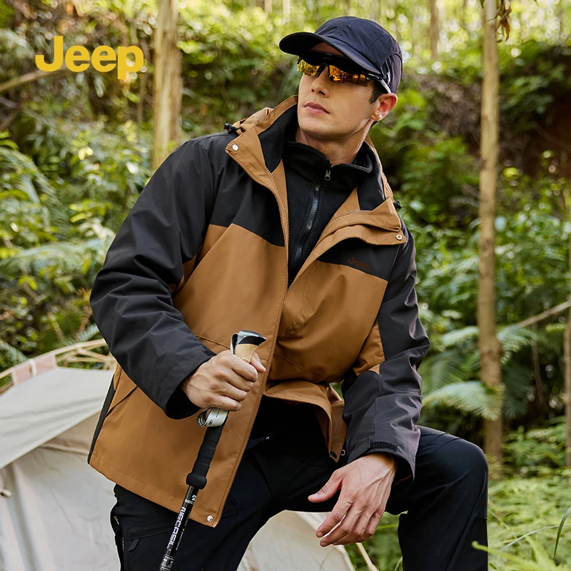 jeep吉普夹克外套冲锋夹克春秋情侣防水防风保暖透气休闲连帽加绒