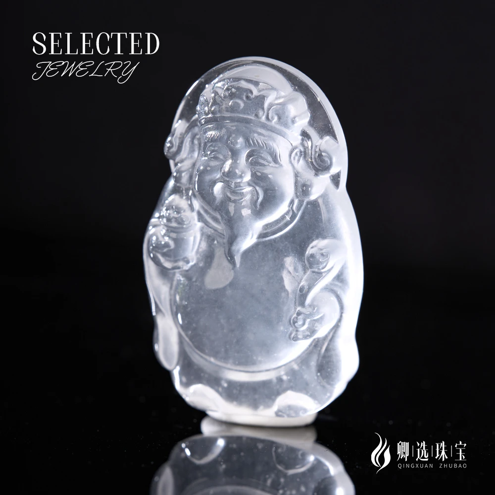 天然高冰种石英质玉财神吊坠摆件