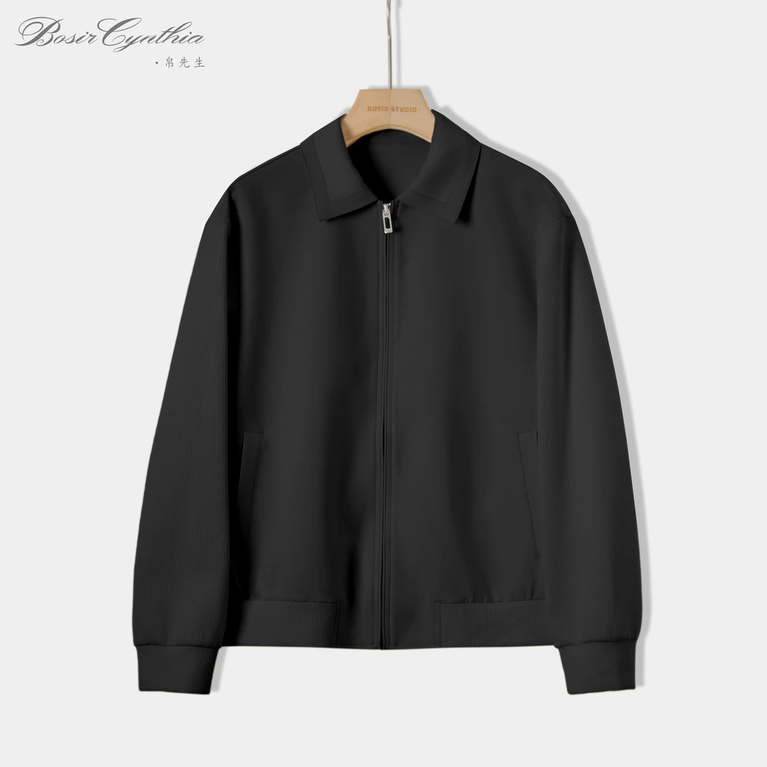 索罗娜丝光羊毛混纺针织拼接袖老钱休闲翻领夹克男士外套BW3020