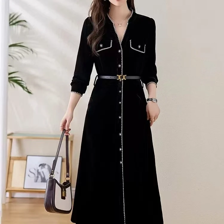 【文姐专属C451-C460】碎花显瘦通勤连衣裙女秋季款气质收腰中长裙