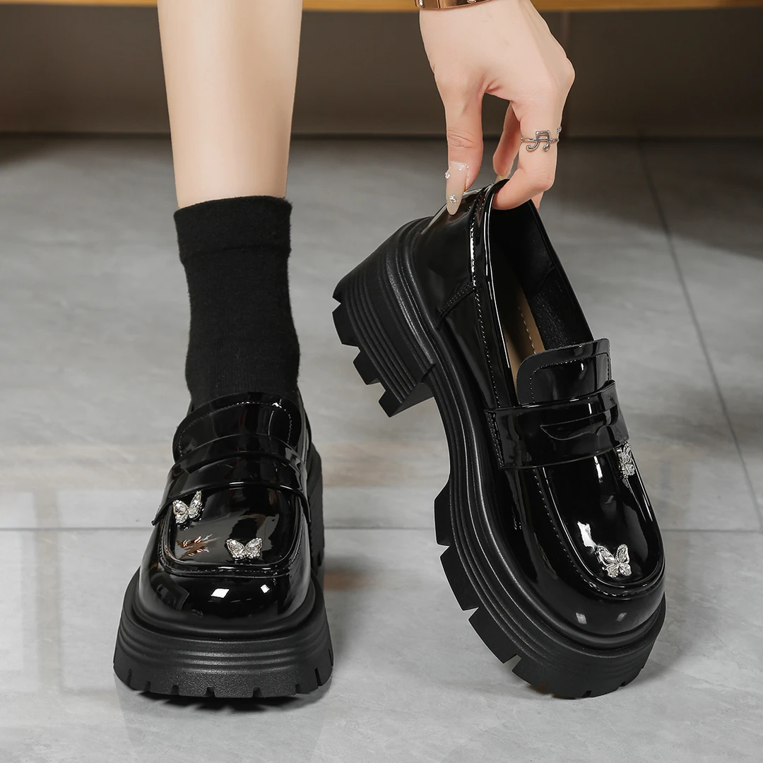 咿丽3310小皮鞋乐福鞋女款新款爆款真皮久穿不累厚底黑色