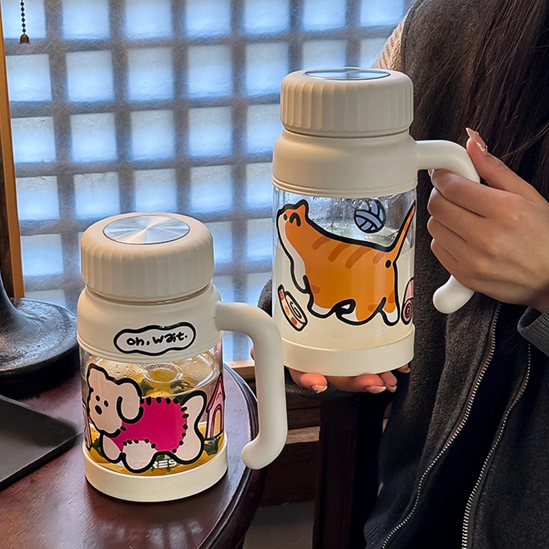 绚青大容量玻璃杯女生便携带茶漏咖啡杯高硼硅耐高温水杯子情侣款