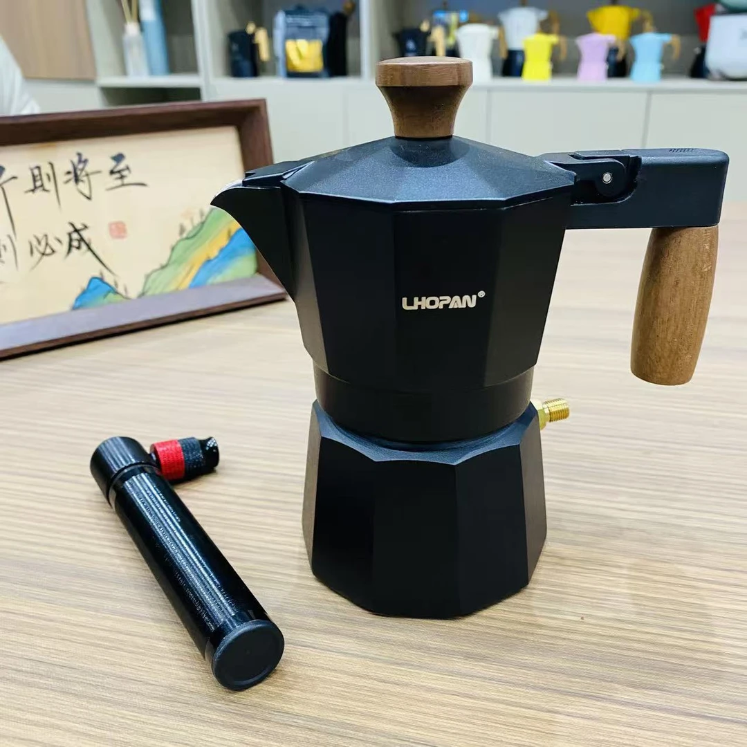【磨砂黑】OP双阀2杯摩卡壶+黑色气筒+气嘴改好发货