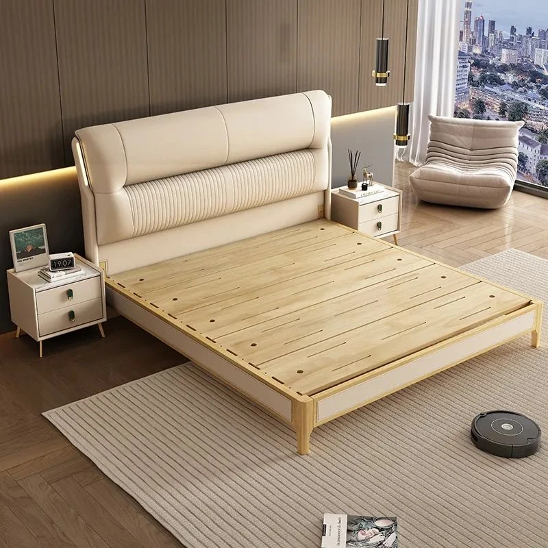 橡胶木大床榫卯结构全实木皮艺软床现代简约高端大气主卧婚床