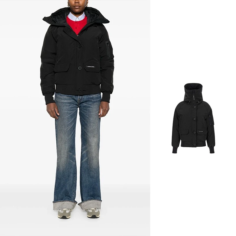 未使用 CANADA GOOSE 黑色飞行员帽衫夹克Chilliwack 2050W-9061