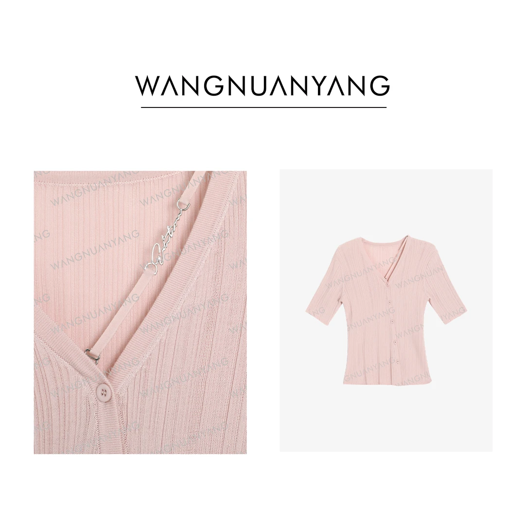 【WNY】嘉伯丽尔2.0|设计感斜门襟V领花体织带气质短袖小衫