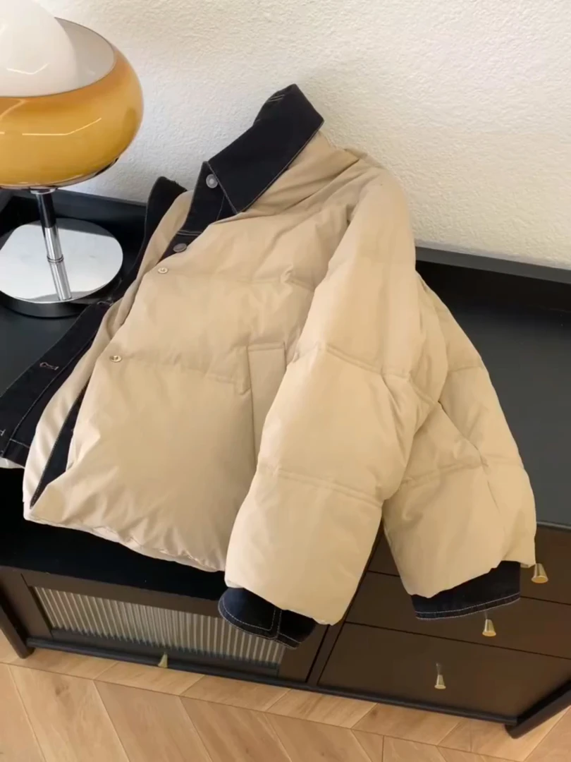 2025冬韩系时尚假两件保暖短款棉服氛围感女款2025新款小个子外套