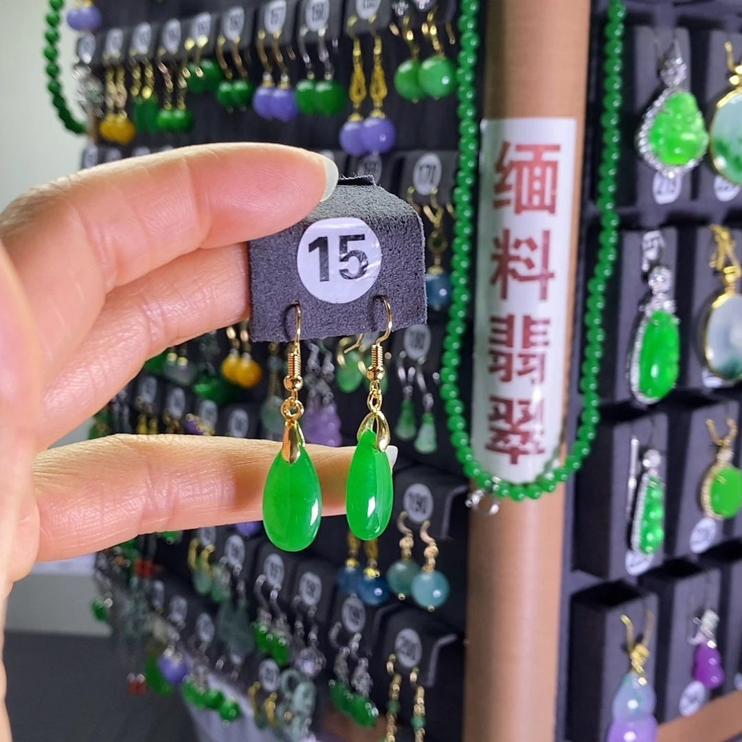 银S925镶嵌翡翠耳饰15