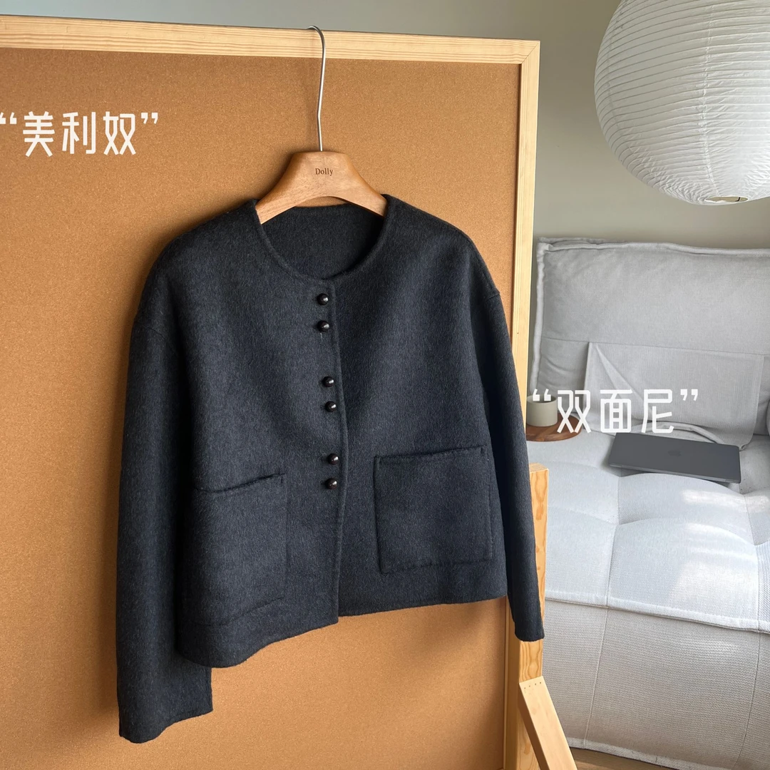 （美丽奴）多利原创文艺风复古简约双面尼外套