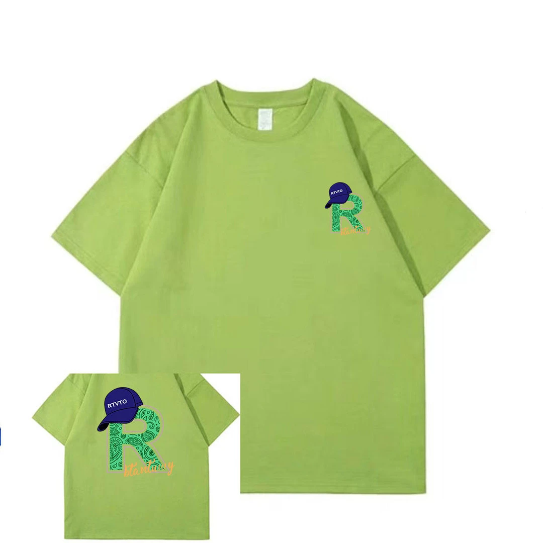 B004纯棉夏季新款半袖宽松休闲百搭字母美式印花短袖上衣