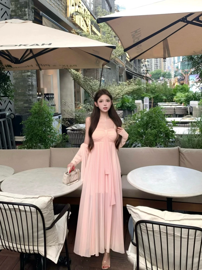 【芙蕖盈盈】夏季新款粉色吊带连衣裙女夏纯欲温柔氛围感轻奢抹胸裙