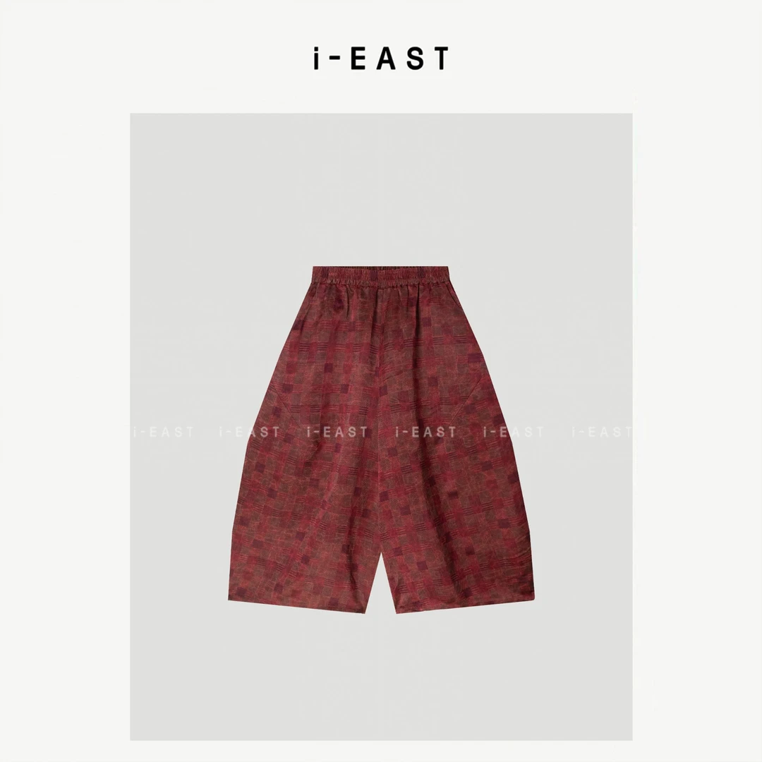 i-EAST 轻盈冰感~新中式提花松紧腰休闲裤-5X K13740