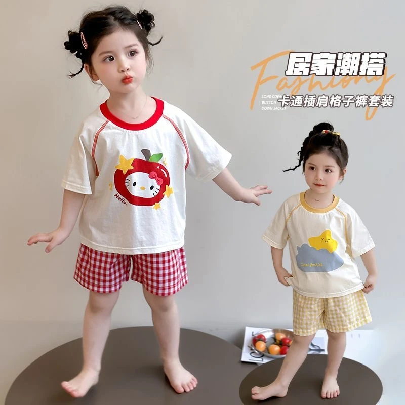 儿童睡衣夏季薄款纯棉短袖套装女孩宝宝卡通家居服女童夏天空调服