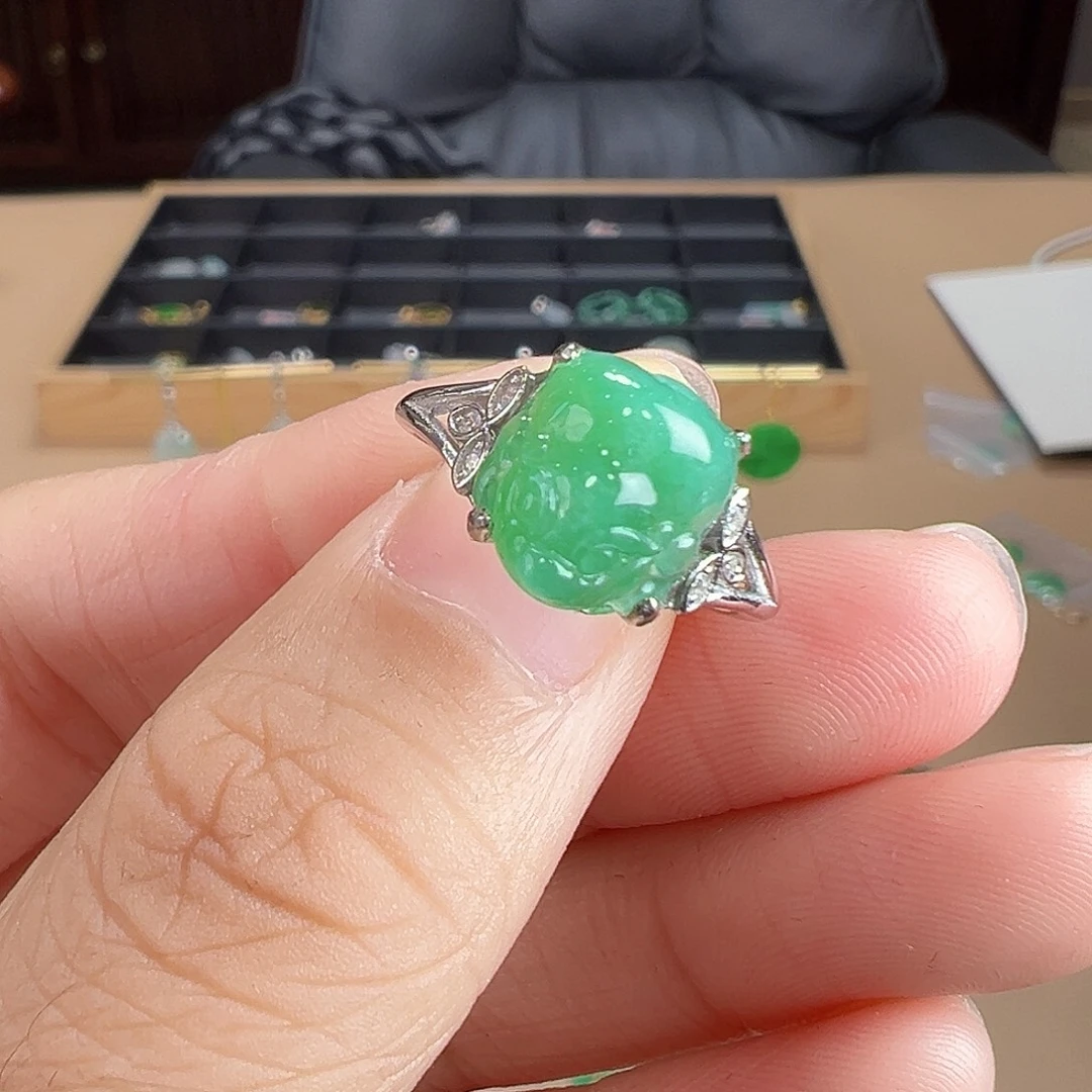 翡翠银S925镶嵌戒指戒指9