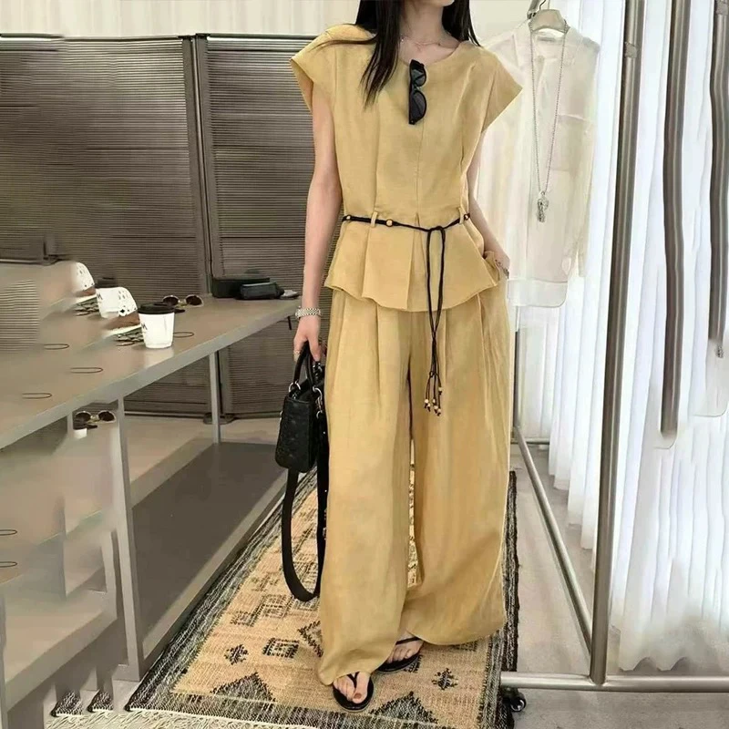 飞飞袖洋气减龄显瘦阔腿裤两件套82132