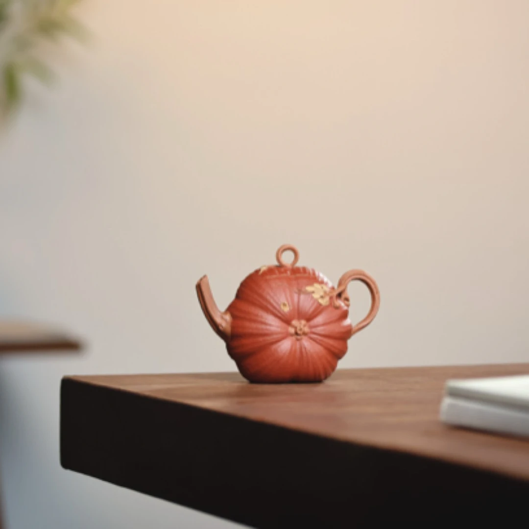 万事不难 ｜【双色粉浆段泥文创南瓜·全手工传统手制·薄胎80cc·9孔·