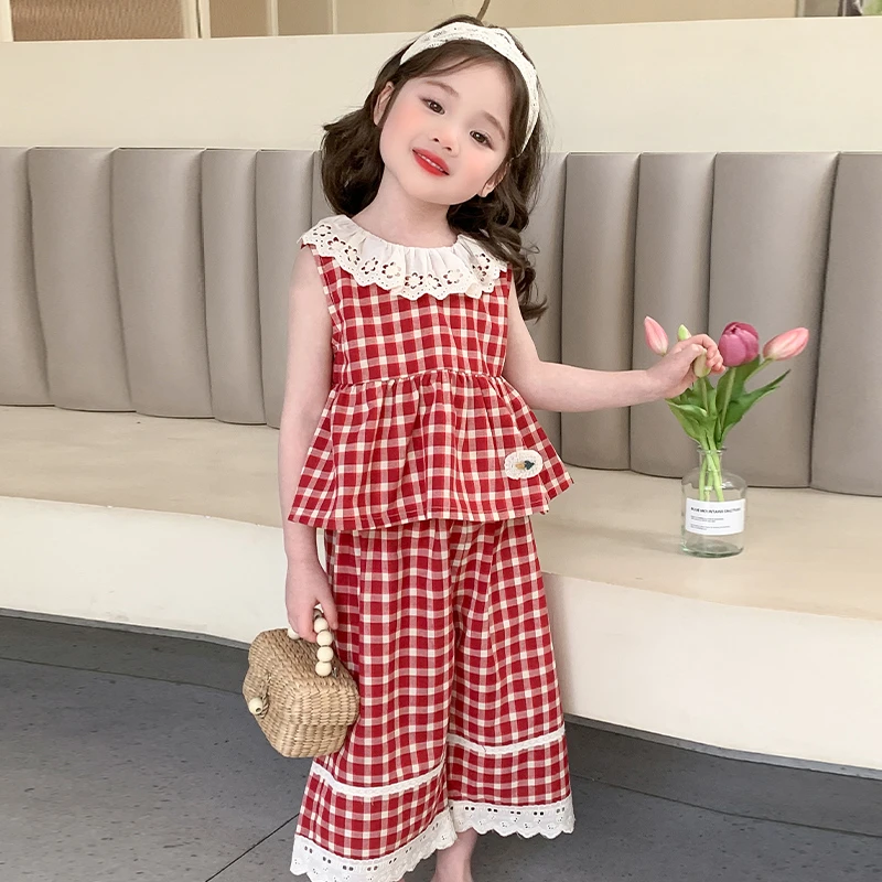 女童套装2025新款夏季女孩韩版洋气时髦无袖两件套女宝宝小童夏装