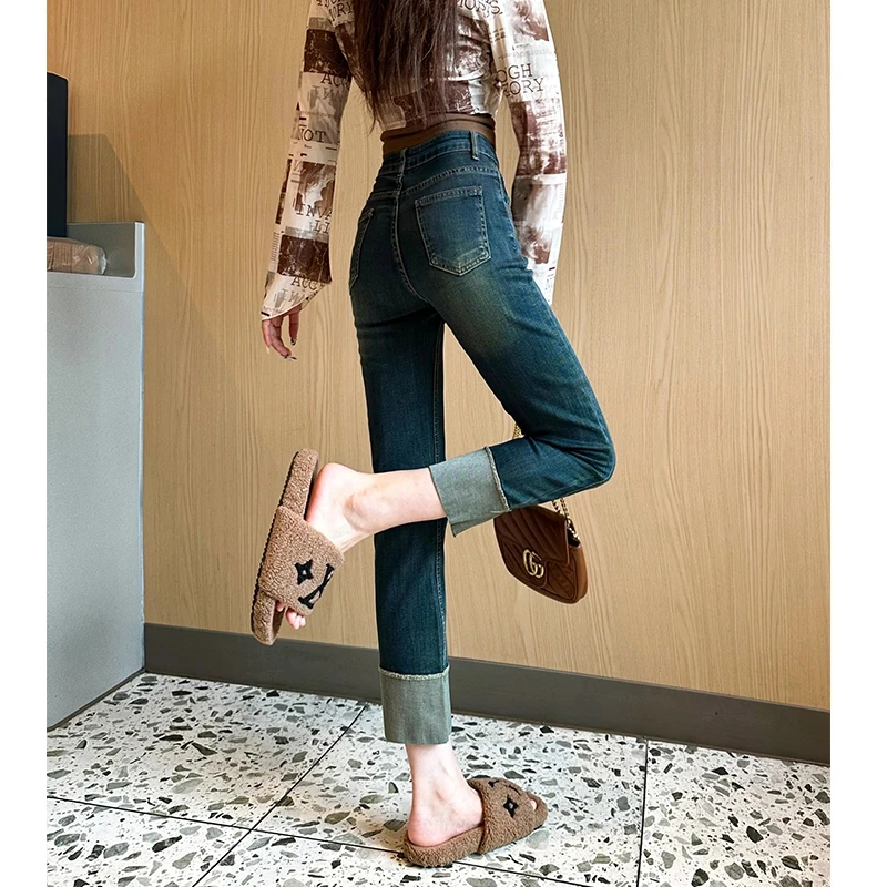 2025春季新款高腰显瘦烟管裤小个子九分牛仔裤百搭时尚女-梨梨