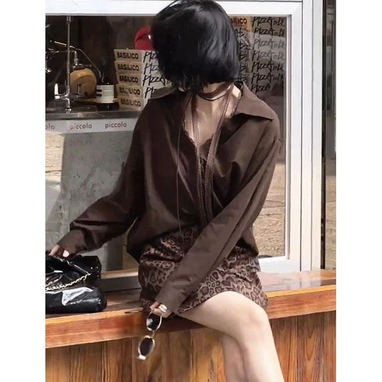 美拉德穿搭蕾丝拼接衬衫女2025新款慵懒风衬衣初秋穿搭高级感上衣