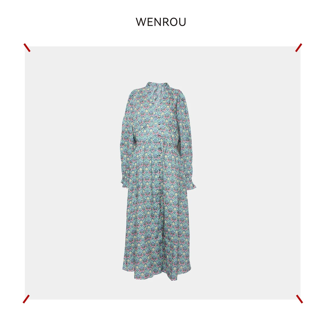 温柔自知 窈窕裙 LIBERTY 意大利产 TANA女装连衣裙 绿叶DBK0122