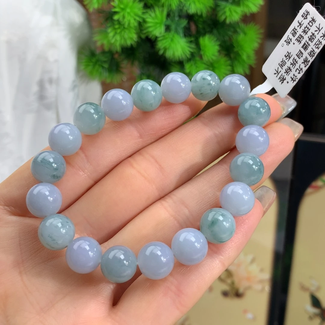 翡翠手链未镶嵌冰润蓝紫飘花手链卡10m m