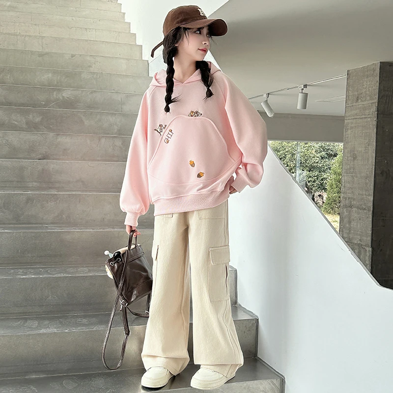 女童春装套装2025新款洋气女大童春秋网红时髦儿童工装裤两件套潮