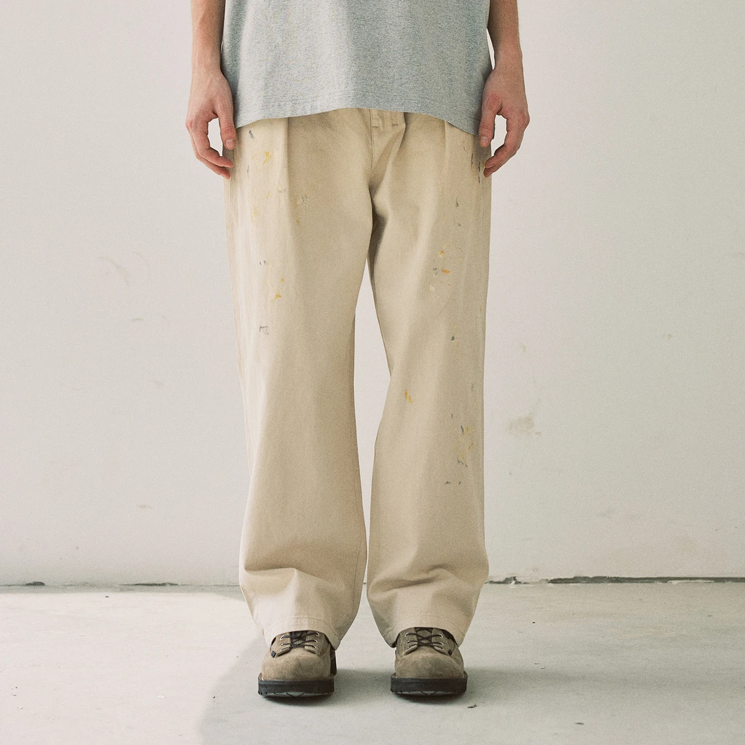 NORYBRAND 24SS油漆泼墨做旧直筒长裤 通勤简约休闲裤男dirtyfit