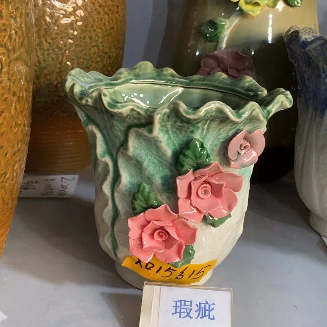 摆件陶盆有孔 窑裂修补 介意勿拍