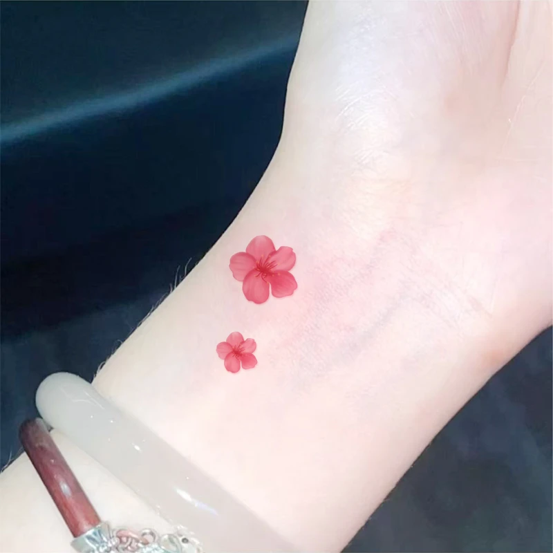 小清新ins风锁骨手腕学生可洗小图樱花桃花彩色纹身贴女防水持久