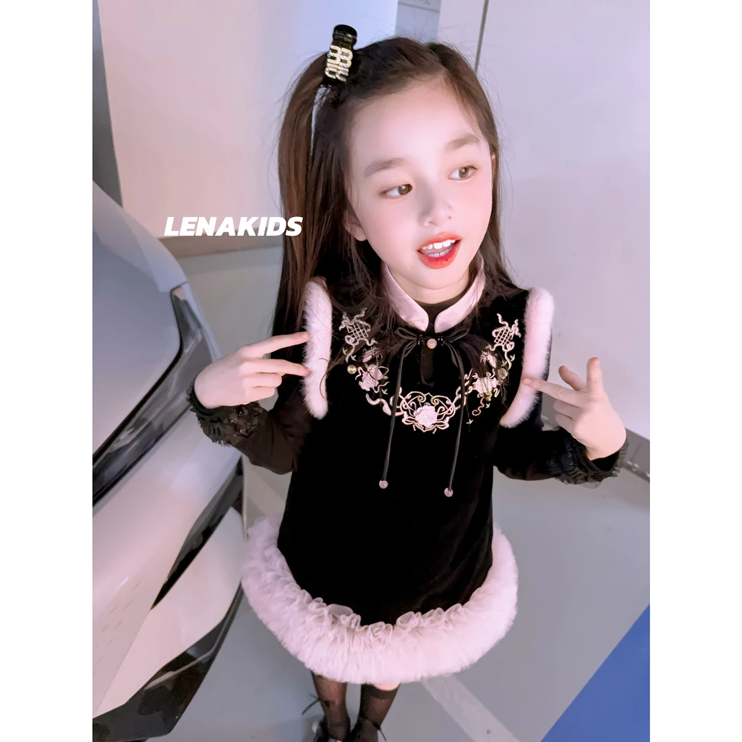 lenakids【年中狂欢】新国风汉服裙气质时髦女宝加绒连衣裙24110802