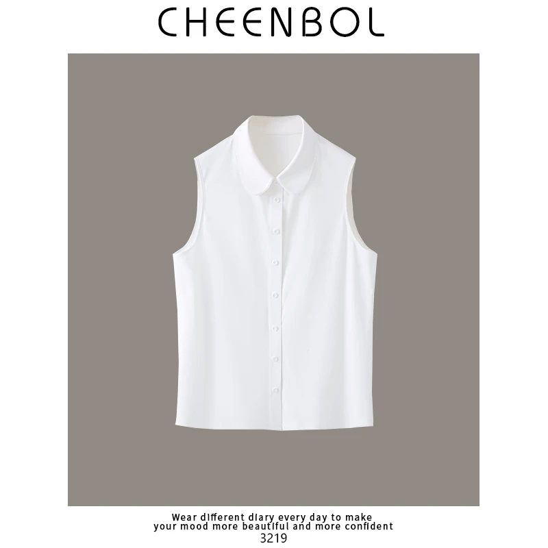 3219衬衫女春秋新款伊顿领背心设计感甜美无袖娃娃衫法式白色上衣