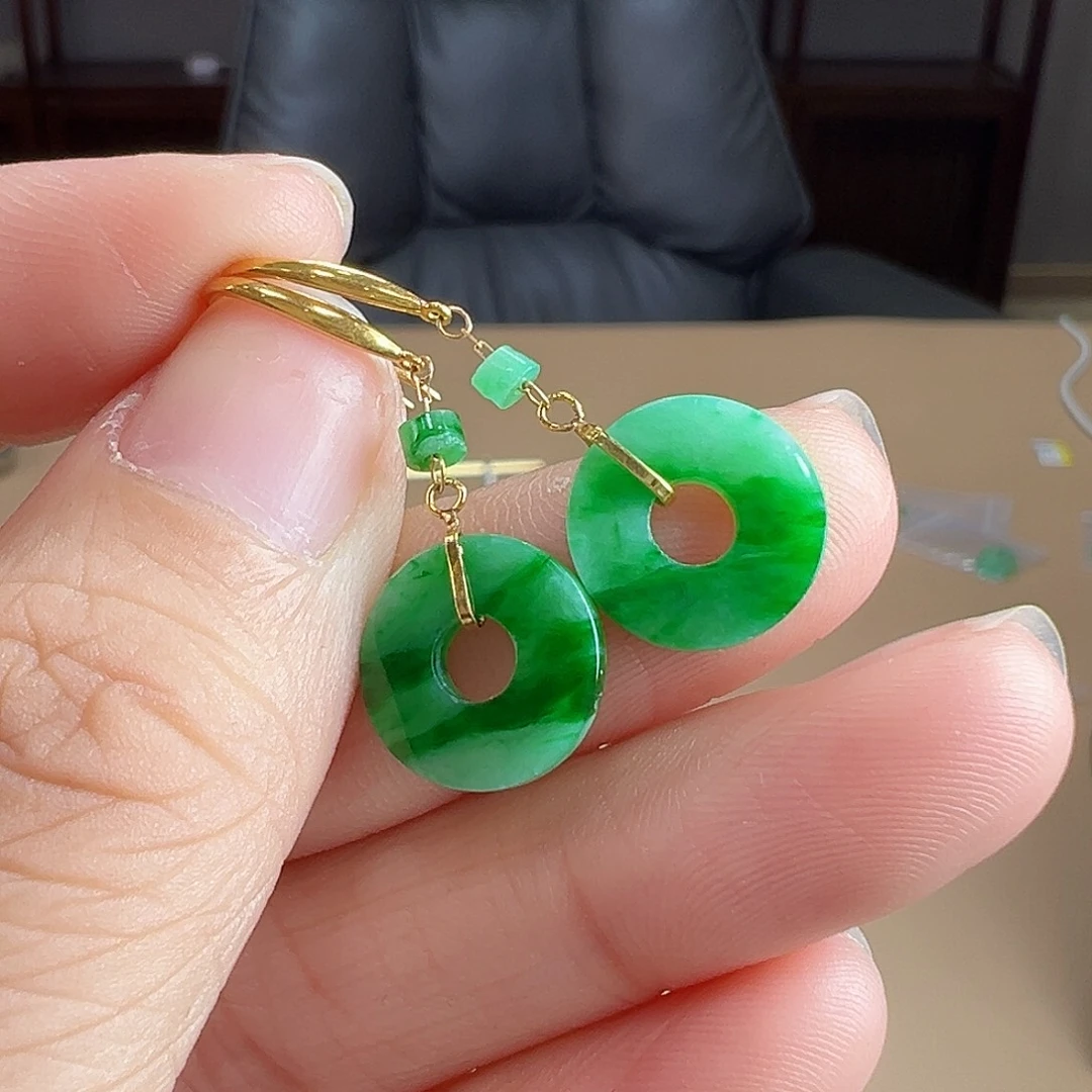 老***事翡翠18K金镶嵌耳饰耳饰