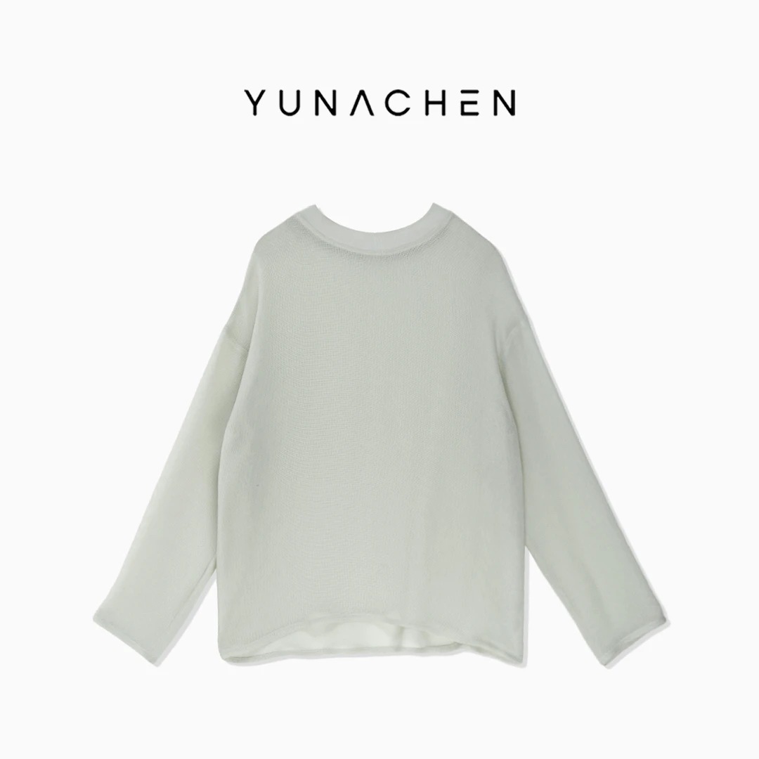 菠萝宝宝yuna【飞云】天然醋酸镂空宽松挺括套头针织款长袖T恤YD19