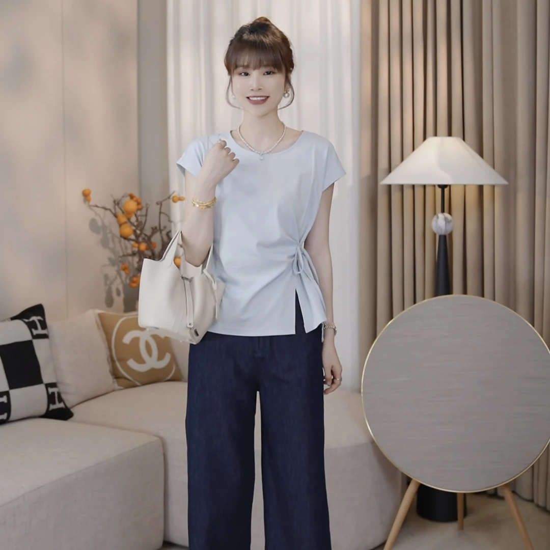 LMENY腰线密码～时髦感侧边抽绳显瘦小心机百搭T恤25BT061