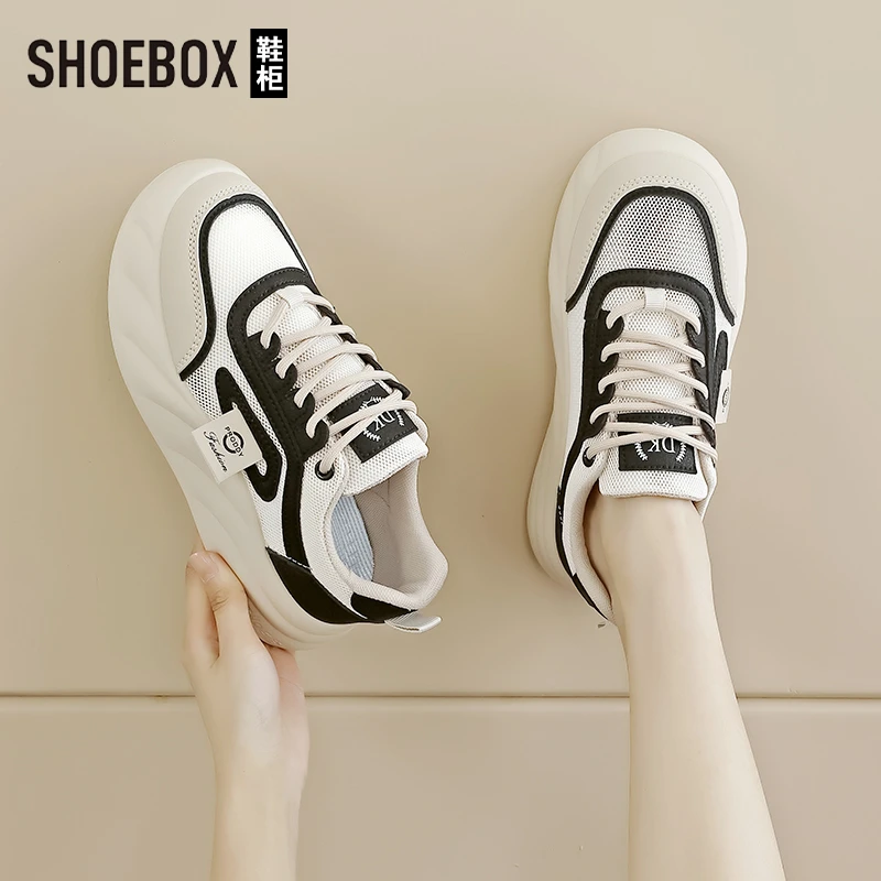 SHOEBOX鞋柜网面透气运动鞋2025新款超火舒适防滑时尚休闲鞋女