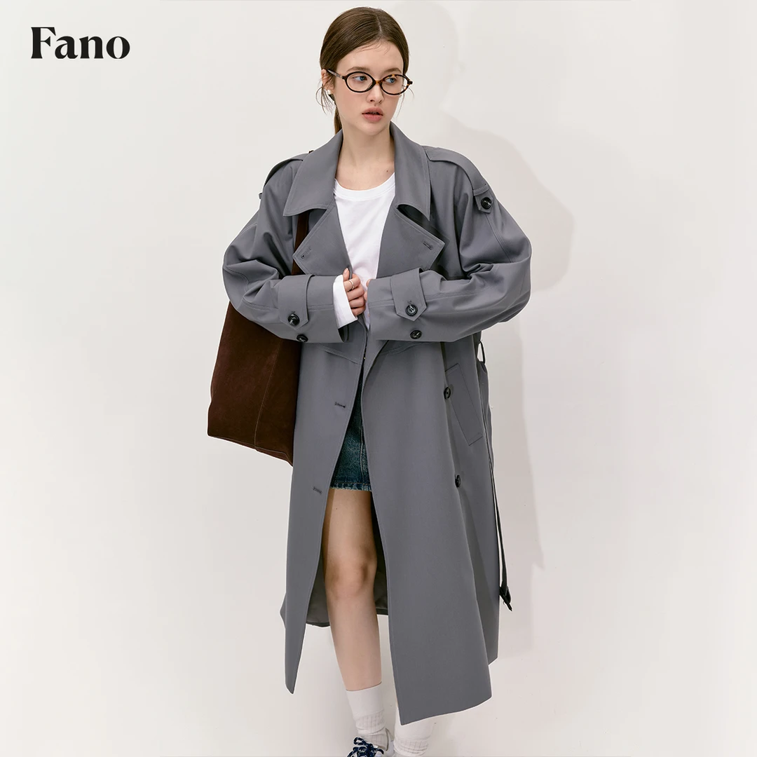范洛 甄选“简阔版型”双排扣大翻领 宽松风衣外套FQ24W056