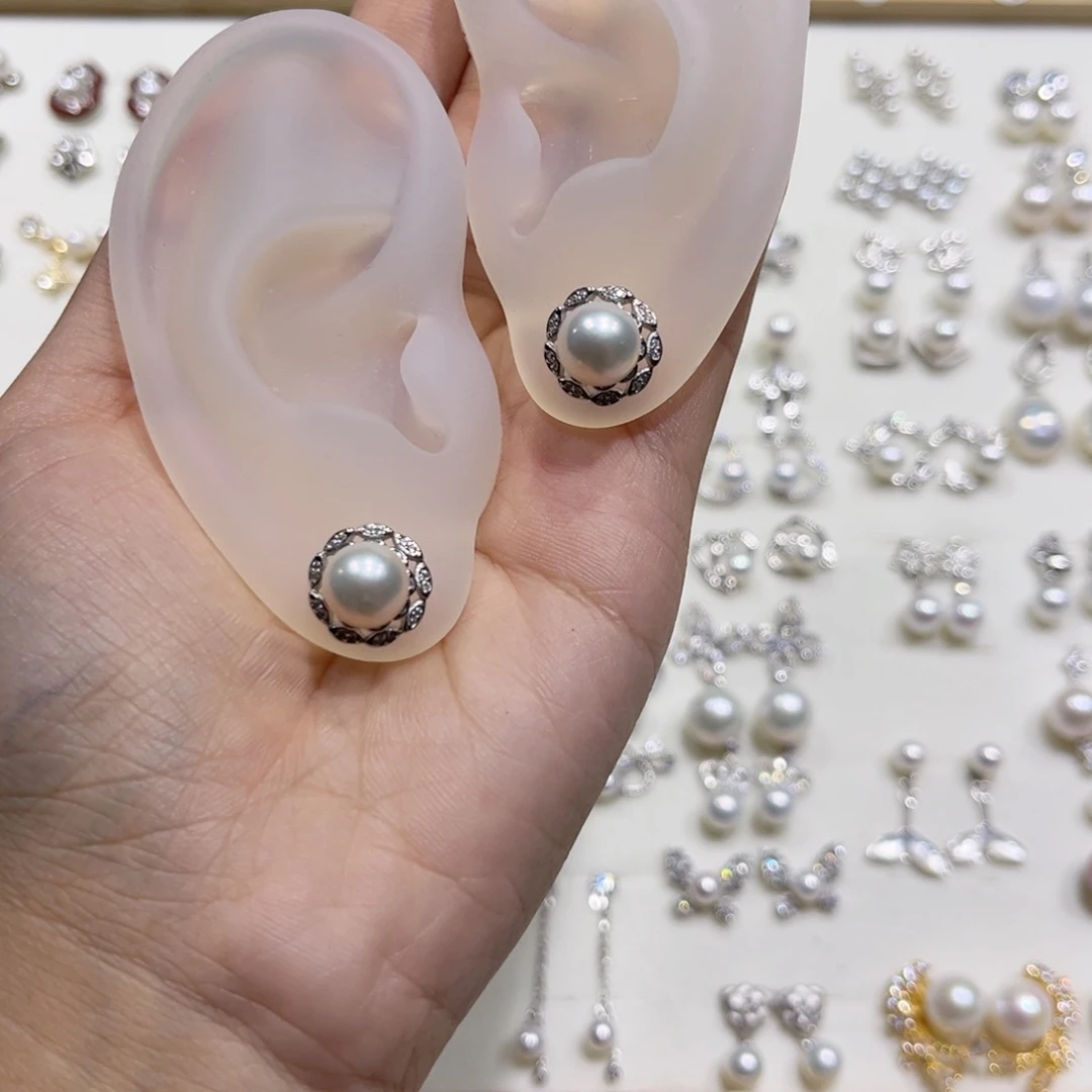 银S925镶嵌耳饰淡水珍珠