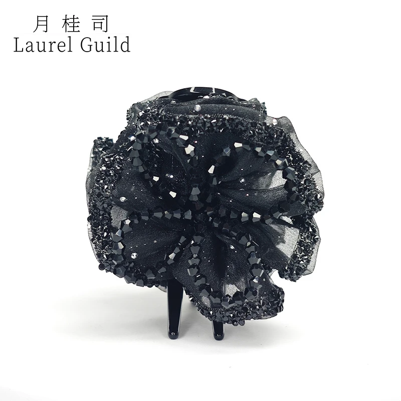【巴黎王妃 】黑玫瑰 轻奢优雅时尚黑色花朵气质丸子头夹发夹 YN125