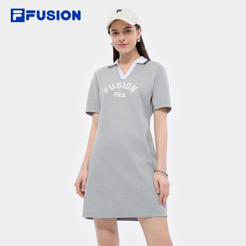 FUSION斐乐连衣裙女裙2025夏V领时尚运动裙T11W523309欧若风穿搭