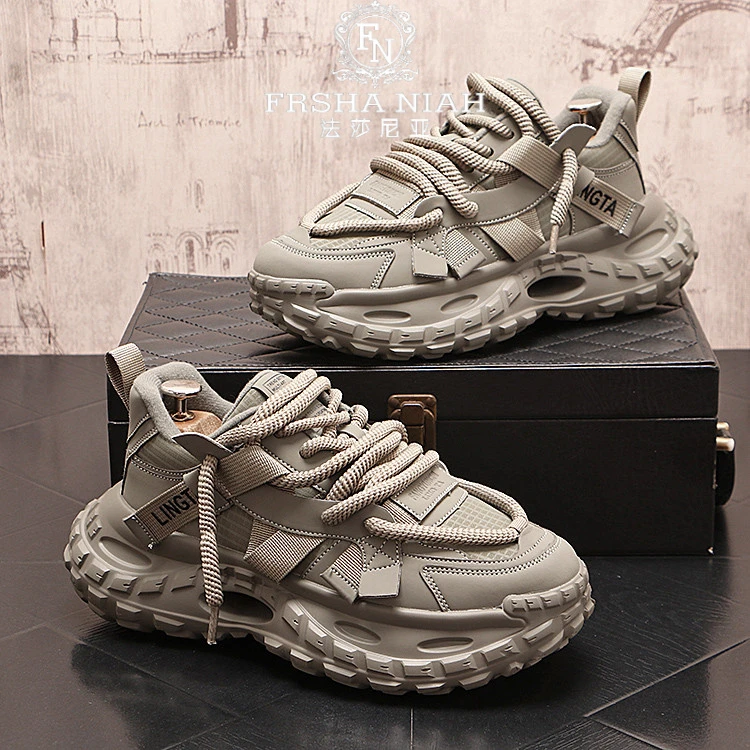 法莎尼亚冬季新款老爹鞋男款低帮保暖加绒男鞋厚底增高百搭休闲鞋