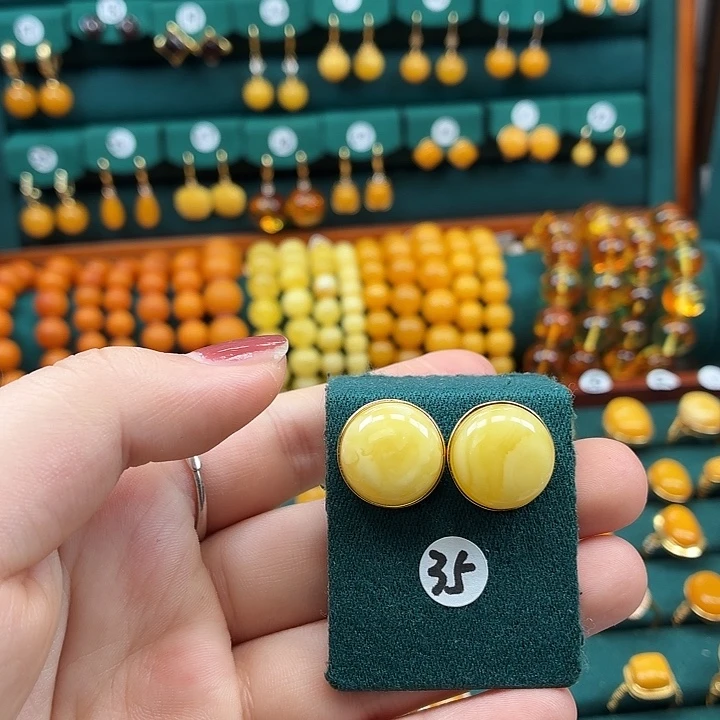 琥珀银S925镶嵌耳饰