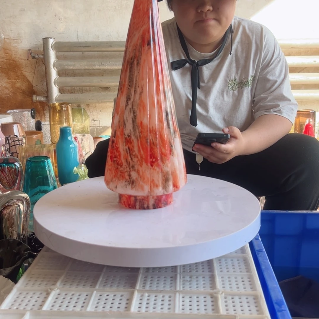 高度37红色水墨琉璃圣诞树摆件花器微瑕