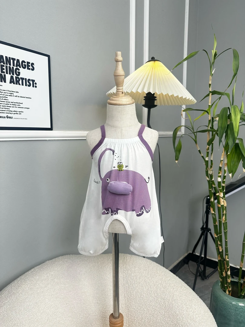 （1）夏季薄款婴幼儿吊带连体开裆爬服宝宝哈衣轻薄爬服空调服睡衣