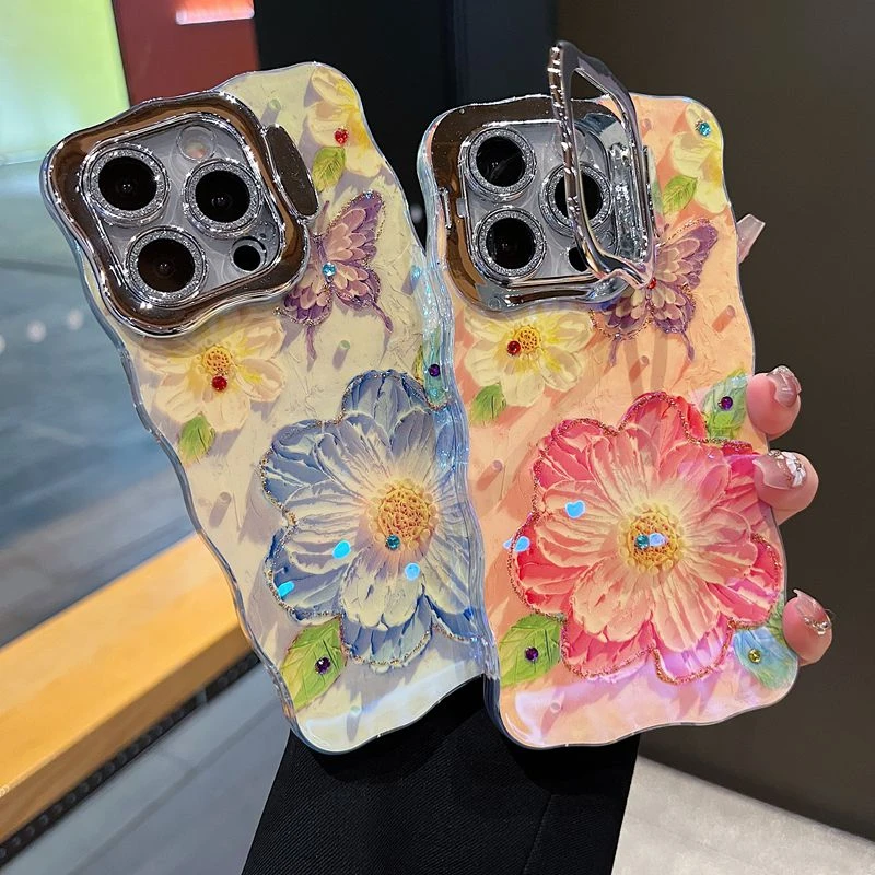 适用苹果系列iPhone16新款手机壳15promax优雅梦幻大粉花朵保护套