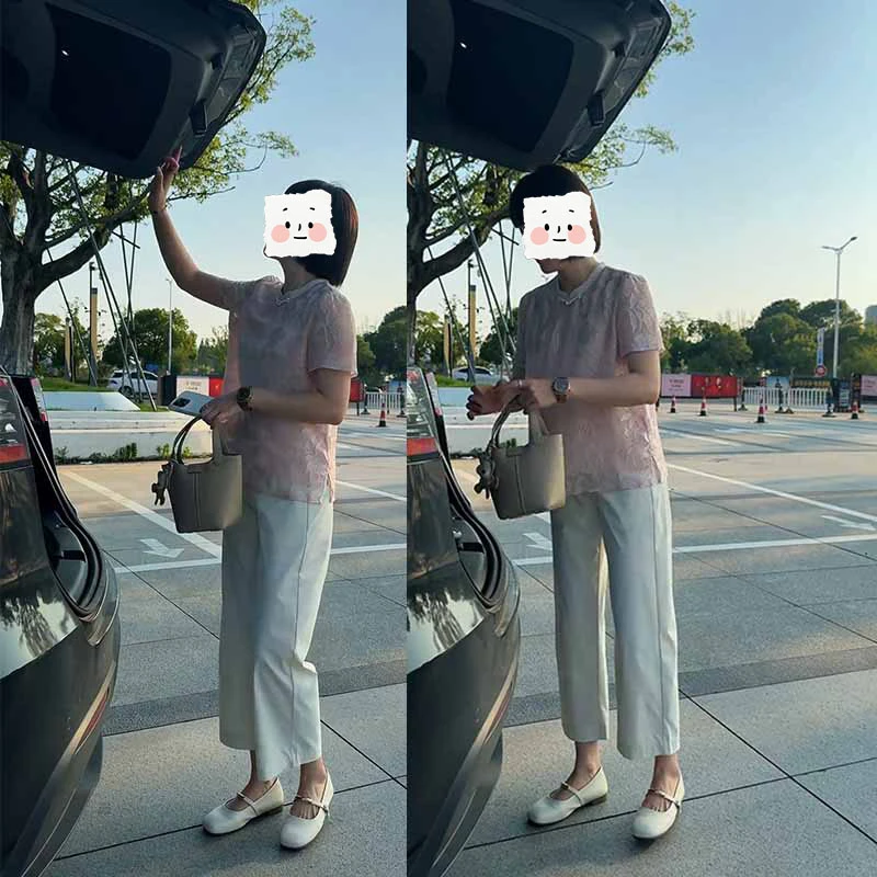 轻熟小众不撞款套装女2025夏季新款百搭粉色上衣白色九分裤两件套