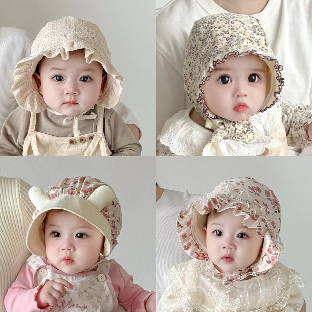 婴儿帽子春秋防风保暖纯棉护耳帽可爱新生儿宫廷女宝宝卡通包头帽